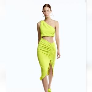 Zara Draped Cut Out Lime Green Midi Dress. Size Small. NWT